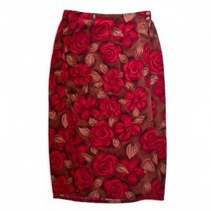 Sag Harbor Red and Brown Floral Pencil Skirt